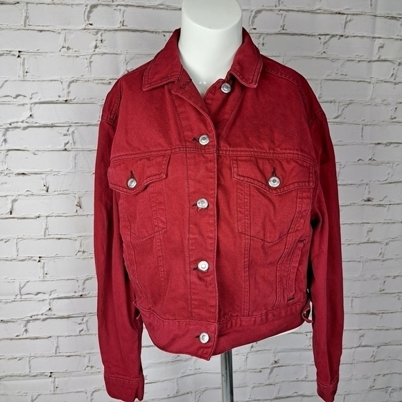 𝅺topshop MOTO Red Boxy Denim Jacket - Picture 2 of 14